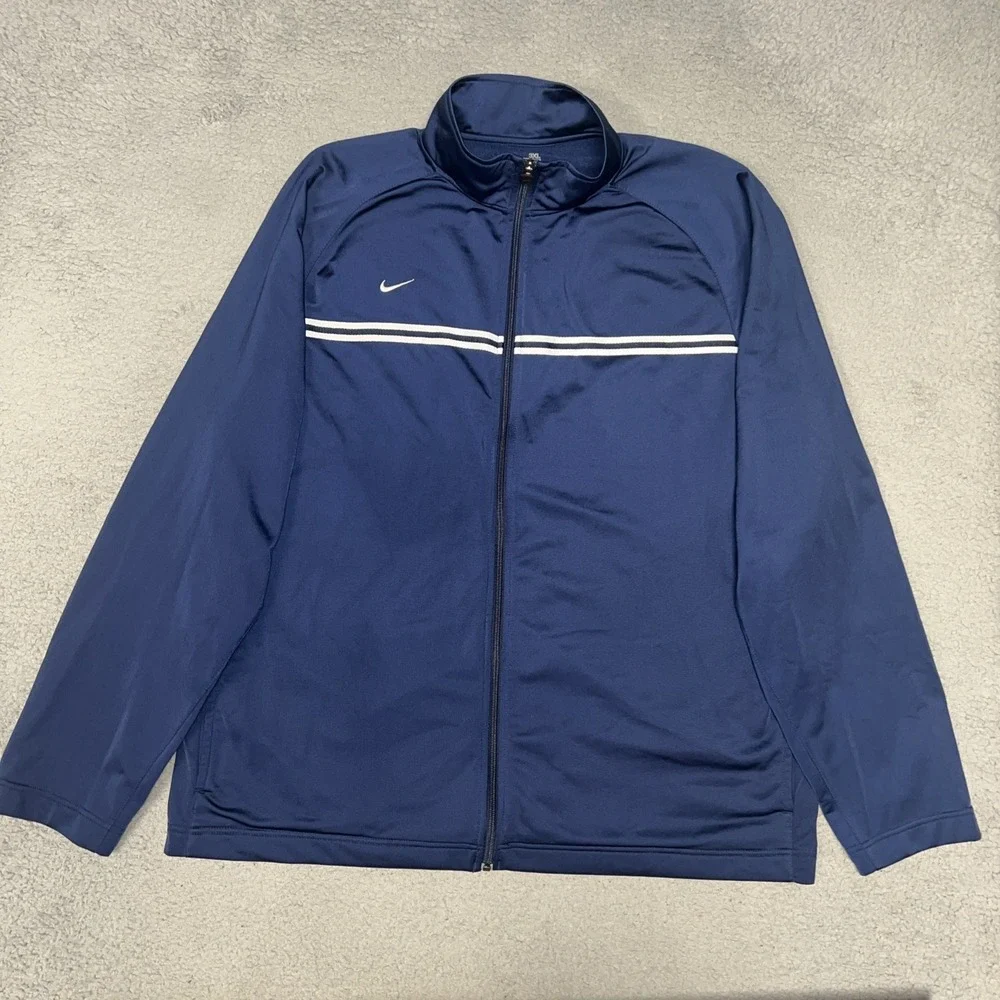 VTG Nike Team Track Jacket Men's Sz 3XL XXXL Black Full Zip Mock Neck Athletic
